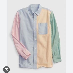 NWT Gap Kids Easter Colorblock Cotton Linen Blend Button Up Oxford Shirt Size S